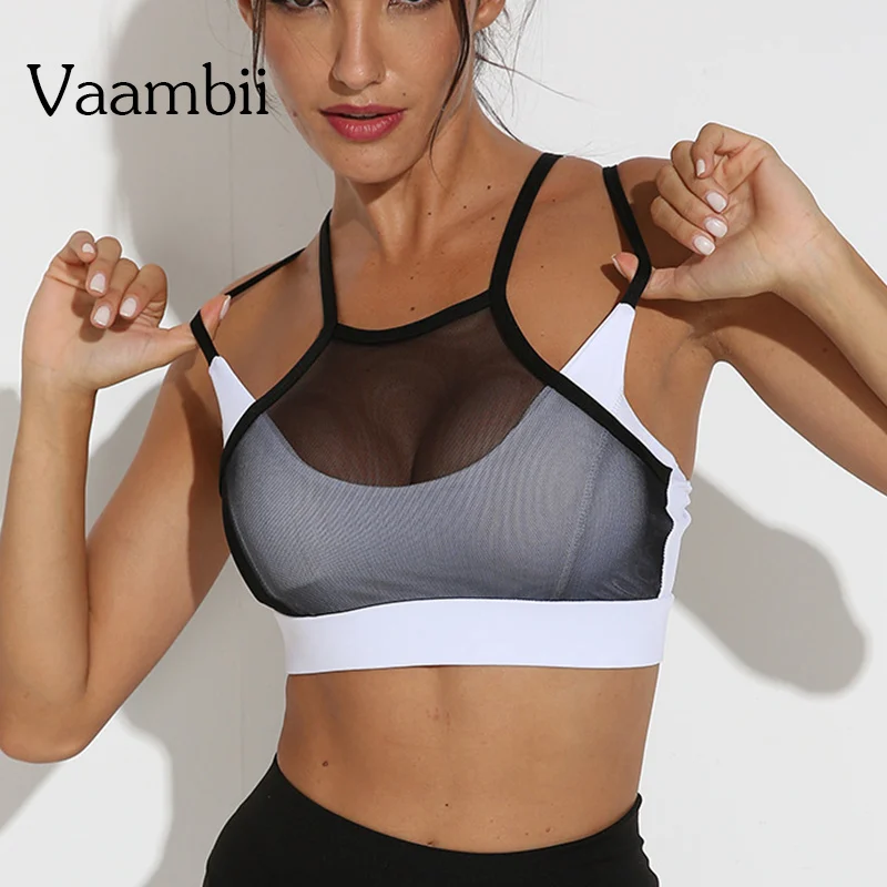 

Mesh Open Back Gym Fitness Sports Bra For Women Push Up Strappy 2020 Crop Yoga Top Women's Sporty Running High Impact Bras