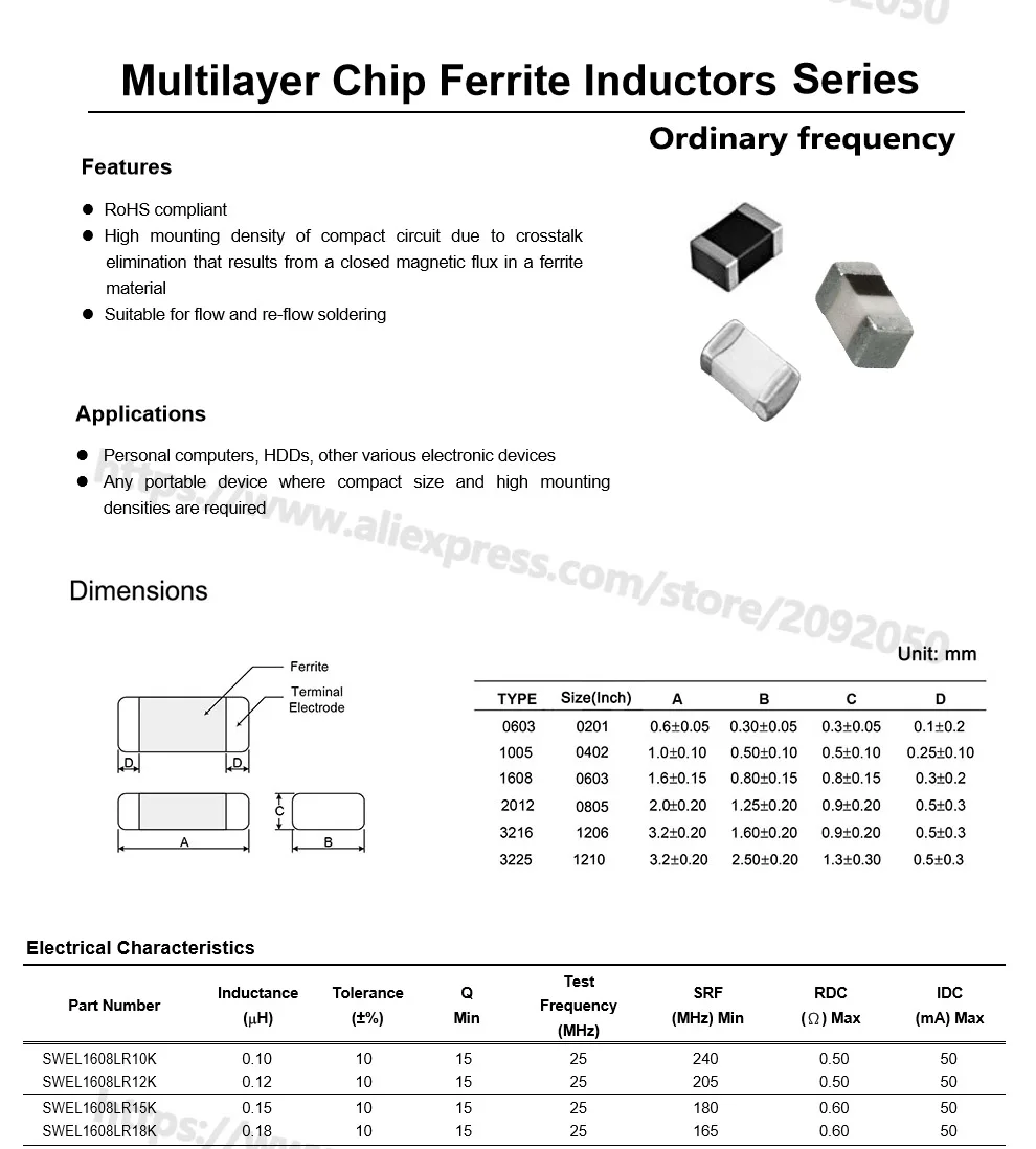 inductor 0603 to 1206 1