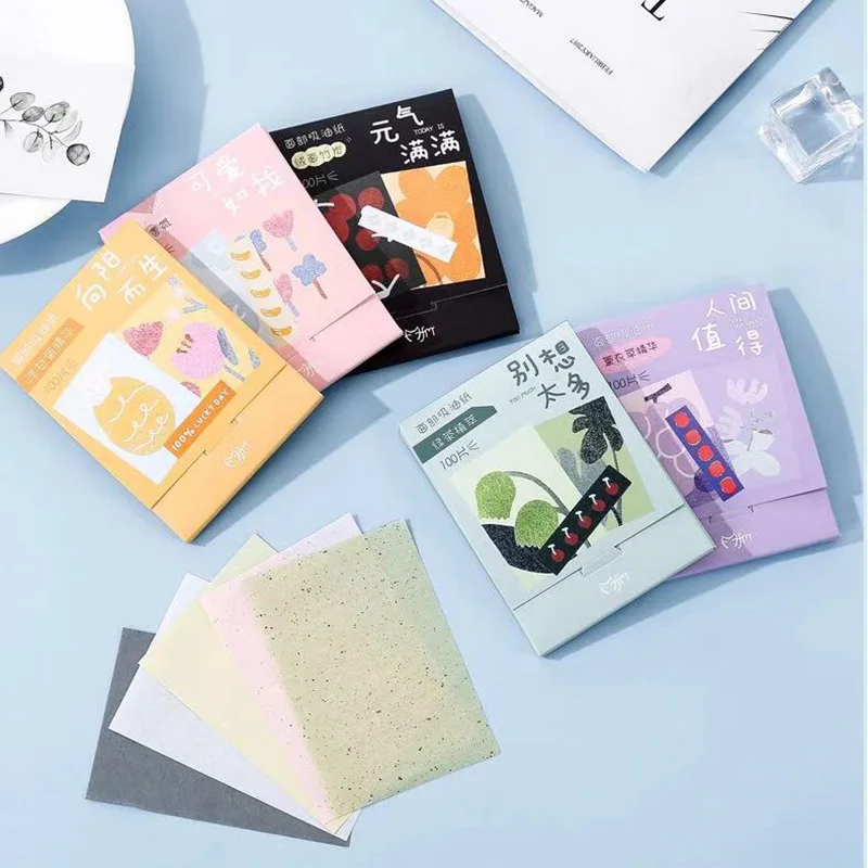 100Pcs/Box Protable Facial Absorbent Paper Oil Control Wipes Green Tea Bamboo Charcoal Sheet Oily Face Blotting Matting Tissue