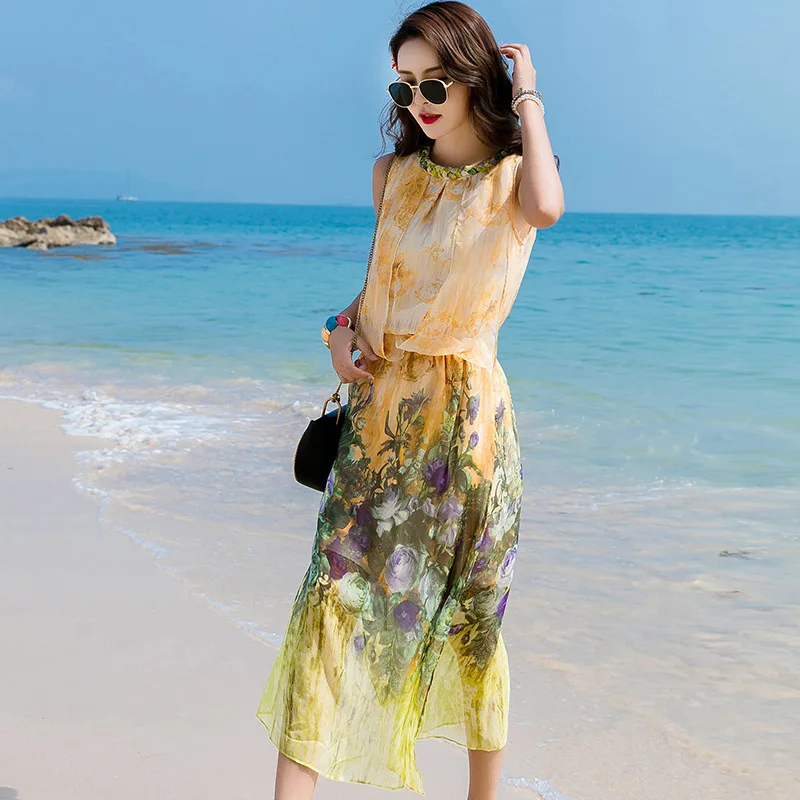 Zijde Strand Zomer Jurk Vrouwen Boho Lange Jurk Elegante Kantoor Dames Dragen Casual Maxi Vestidos Verano LWL1559 Zijde Strand Zomer Jurk Vrouwen Boho Lange Jurk Elegante Kantoor Dames Dragen Casual Maxi Vestidos Verano LWL1559