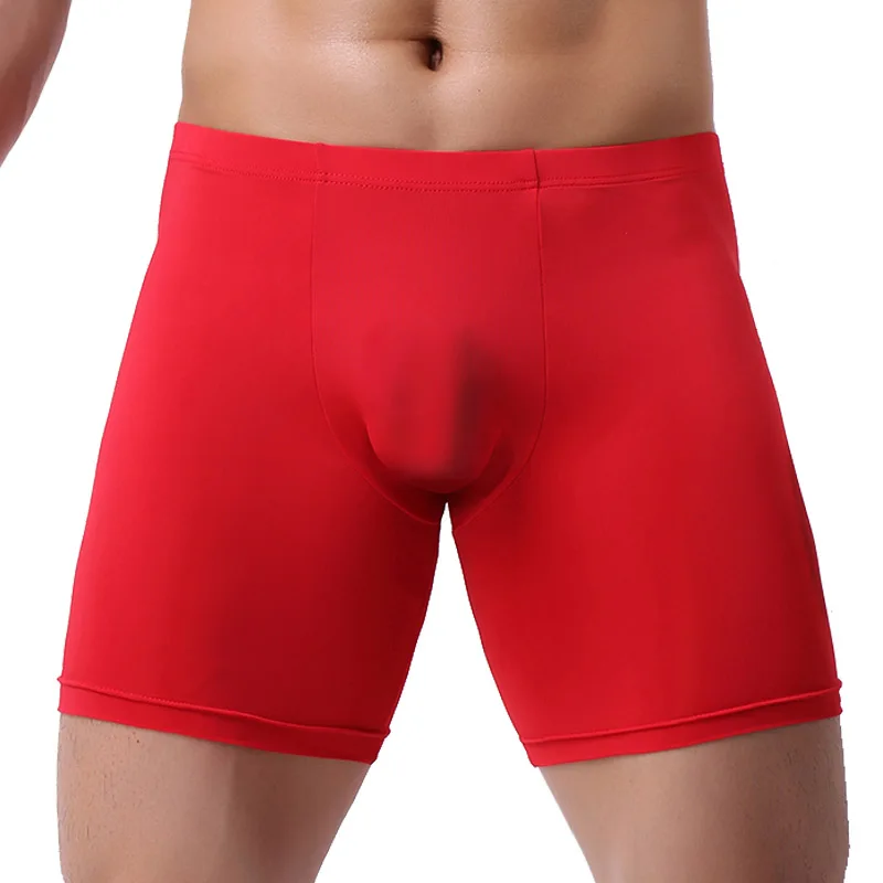 Men's Boxer Underwear Sexy Translucent Ice Silk Long Mens Boxershorts Male U Convex Underpants Summer Solid White Men Boxers 3