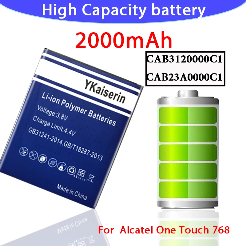 Аккумулятор 2000 мАч для Alcatel One Touch 768 OT710 OT888A OT880A CAB3120000C1 CAB23A0000C1 Мобильный телефон
