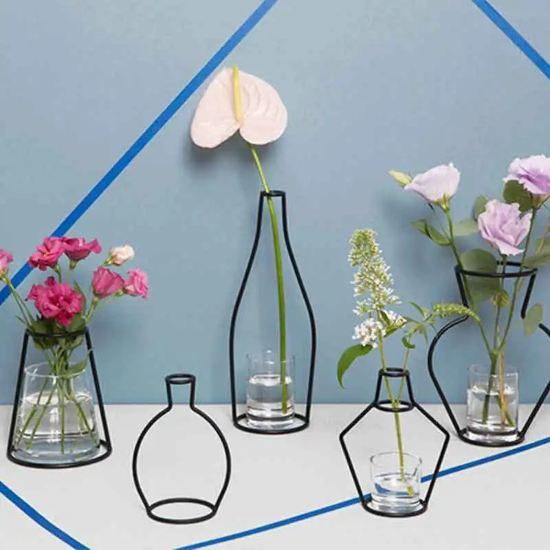 

Creative Art Iron Vase Planter Rack Home Decoration Accessories Modern Flower Pots Shelf Soilless Organizer Dried Flower Vases