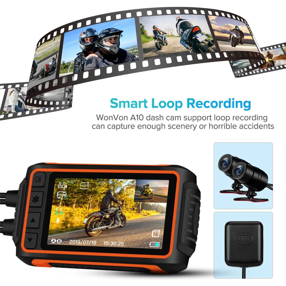 ] = WonVon A10 3 ''LCD видеорегистратор для мотоцикла 1080P Moto запись GPS камера с WiFi