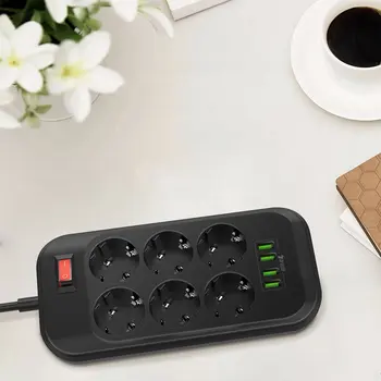 

ONLENY EU Plug 3.4A 4 USB Electrical Socket Smart Extension Power Strip Charger Adapter 6 Outlet Surge Protection Switch Home