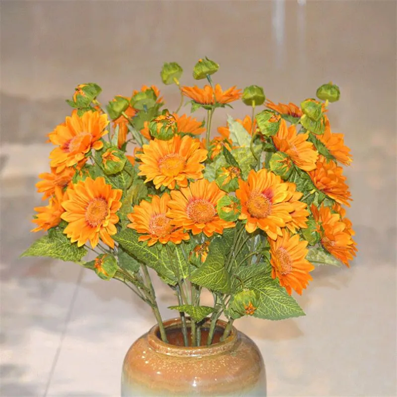 10 шт. поддельные короткие Стволовые Подсолнух(7 головок/шт) 29,9" Длина Моделирование Himawari для свадьбы дома декоративные искусственные цветы