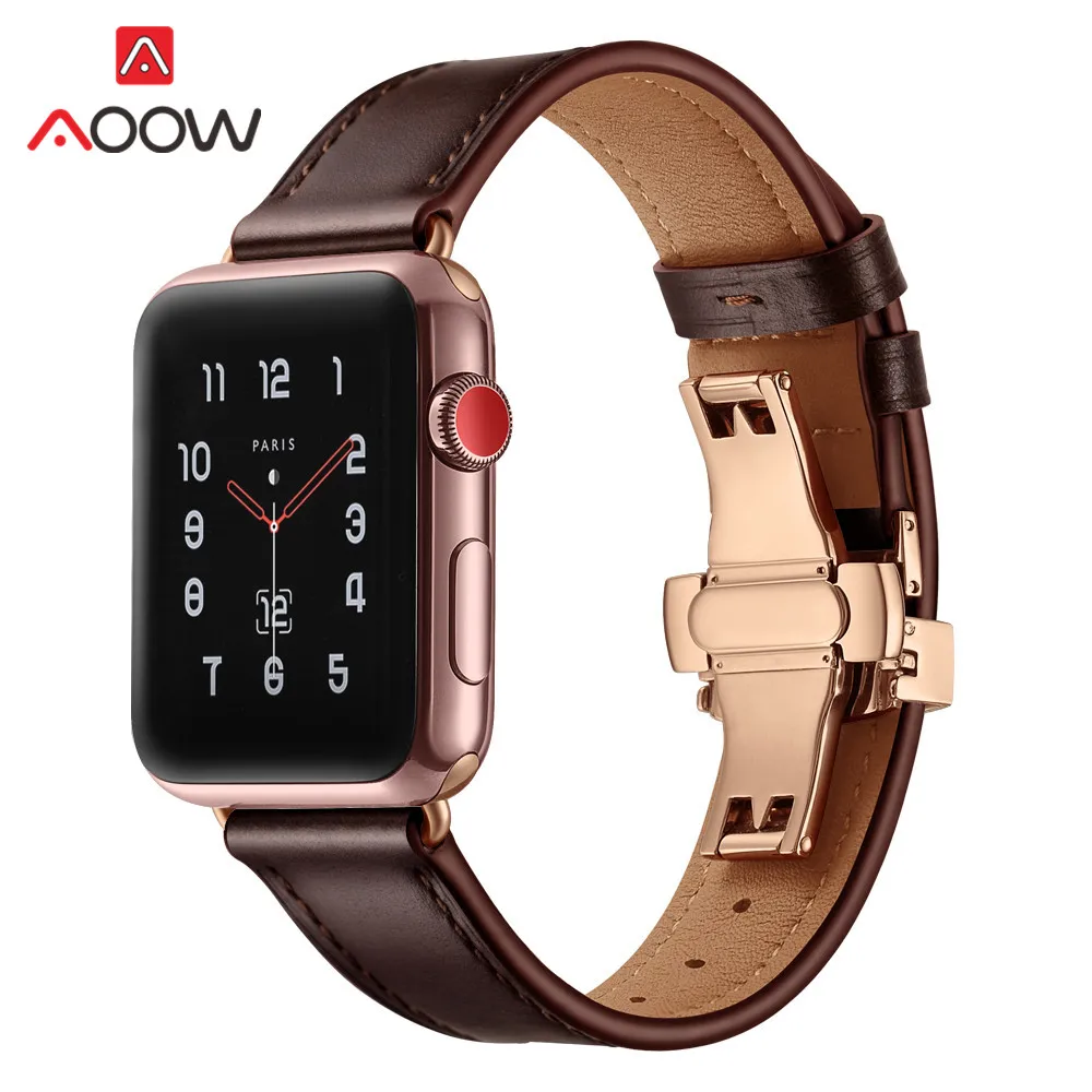 Ремешок из натуральной кожи для часов Apple Watch iwatch 4 40 мм 44 мм 38 мм 42 мм браслет с застежкой-бабочкой ремешок для iwatch 3 2 1
