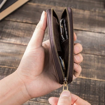 

Watch Storage Bag Vintage Leather Watch Case 2-Slot Carrying Pouch Zipper Wristwatch Box Organizer