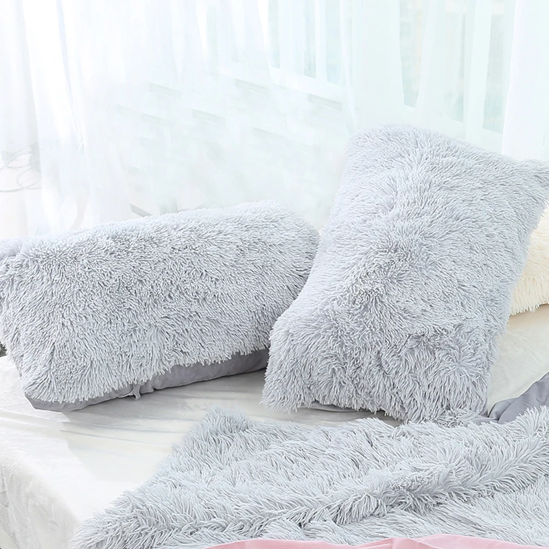 

Long Plush Solid Color Cushion Cover Soft Warm Fur Fluff Pillowcase Decorative Pillow Cover Sofa Bed Home Decor