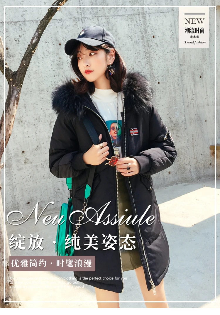 Winter Korean-style WOMEN'S Wear New Style Loose-Fit Mid-length down Jacket Women's Fashion Thick Large Fur Collar Coat Fas