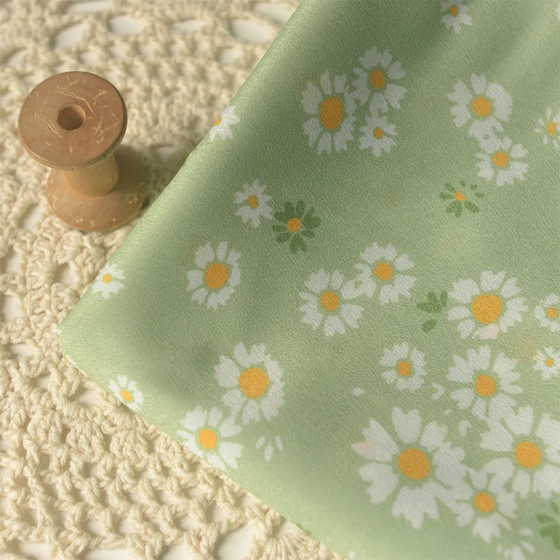 Ai Green White Flowers Polyester Fiber Fabric Homemade Long Skirt Cheongsam Hanfu Tea Clothes Curtain Anti-wrinkle | Дом и сад