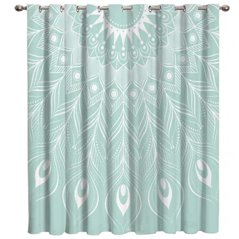 

Abstract Mandala Peacock Green Feathers Room Curtains Large Window Window Curtains Dark Curtain Lights Bathroom Blackout Indoor