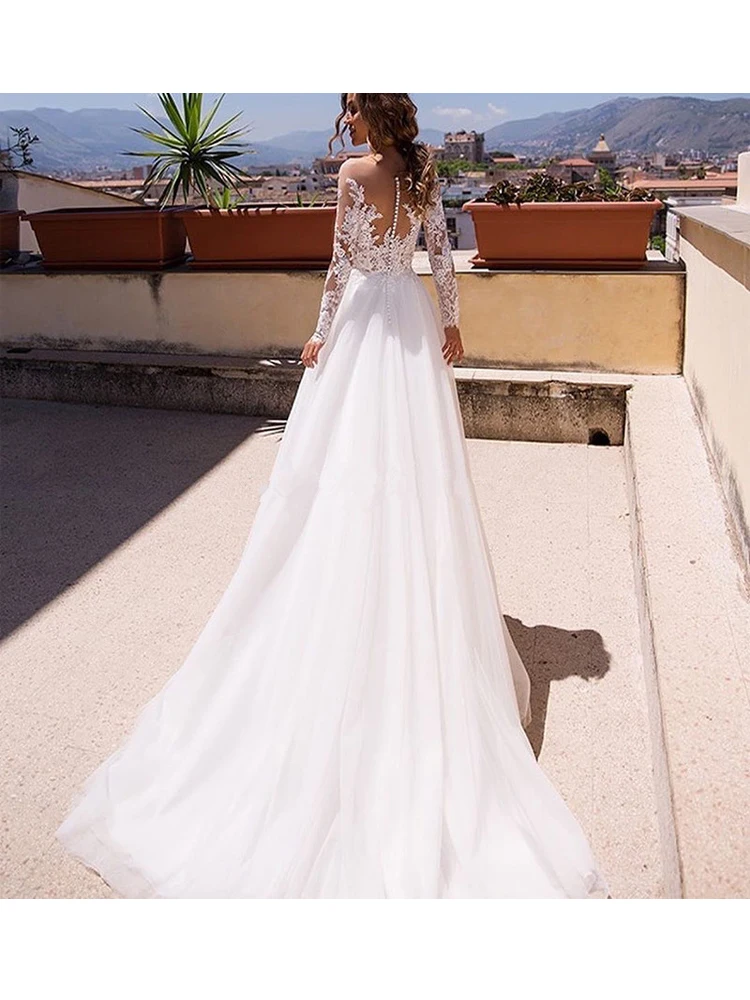 Romantic-Lace-Appliques-Wedding-Dress-Long-Sleeves-A-Line-Bridal-Wedding-Gowns-White-Ivory-Tulle-Bride (1)