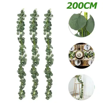 

Artificial Eucalyptus Garland Long Silver Dollar Leaf Foliage Plants Greenery 2M