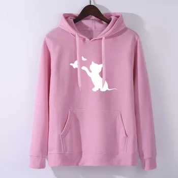 

Grey Minimalist cat catching butterfly Hoodie Sweatshirt Autumn Casual Fashion Women Pullovers Sweatshirts