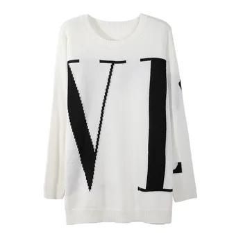 

Women's Sweater 2020 Spring Autumn New Letters Jacquard Knitted Pullover Round neck Letter Loose Casual Sweater Women JK87