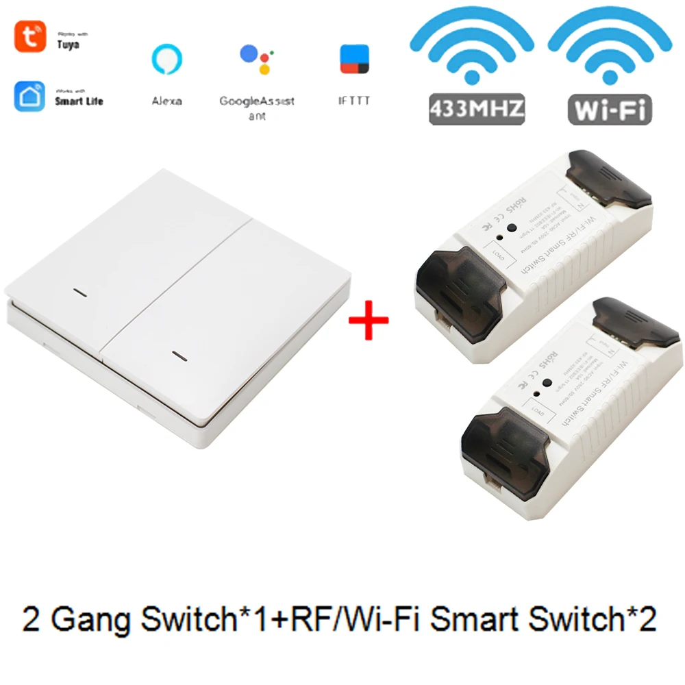 2 gang Wifi RF Smart Life APP WiFi RF DIY Переключатель Wifi умный выключатель беспроводной контроллер светильник RF 433 МГц настенный DIY реле таймера Tuya - Цвет: 2 gang Wifi RF