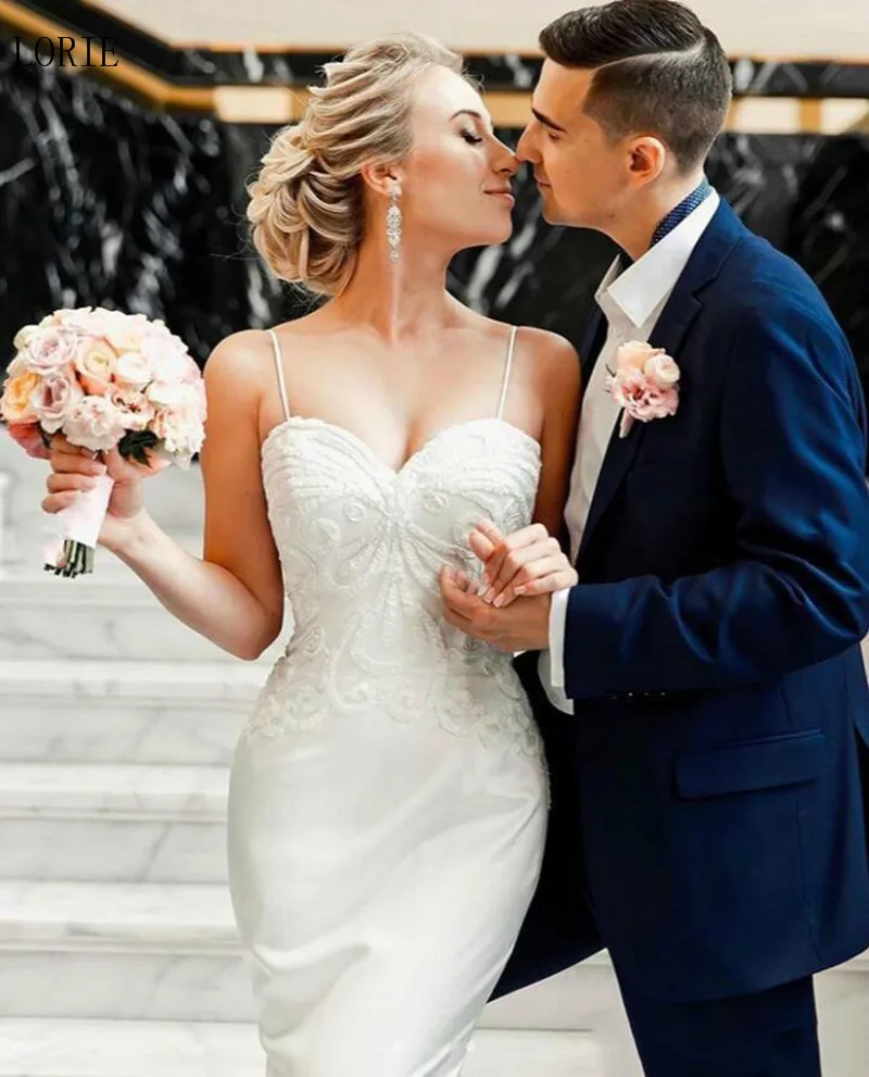 LORIE Русалка Свадебные платья Vestidos de novia Спагетти ремень винтажное кружевное свадебное платье невесты Свадебные платья без спинки