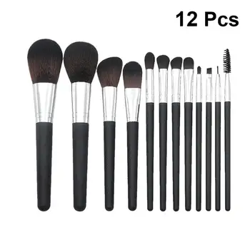 

12pcs in 1 Set Professional Cosmetic Brushes Portable Makeup Brushes Set Elegant Plastic and Simulate Leather Handle Soft