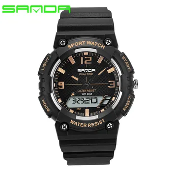 

New Men Sports Watch Plastic Strap Double Display Waterproof Multi-function Men'sQuartz Watch Relogio Masculino Erkek Kol Saati