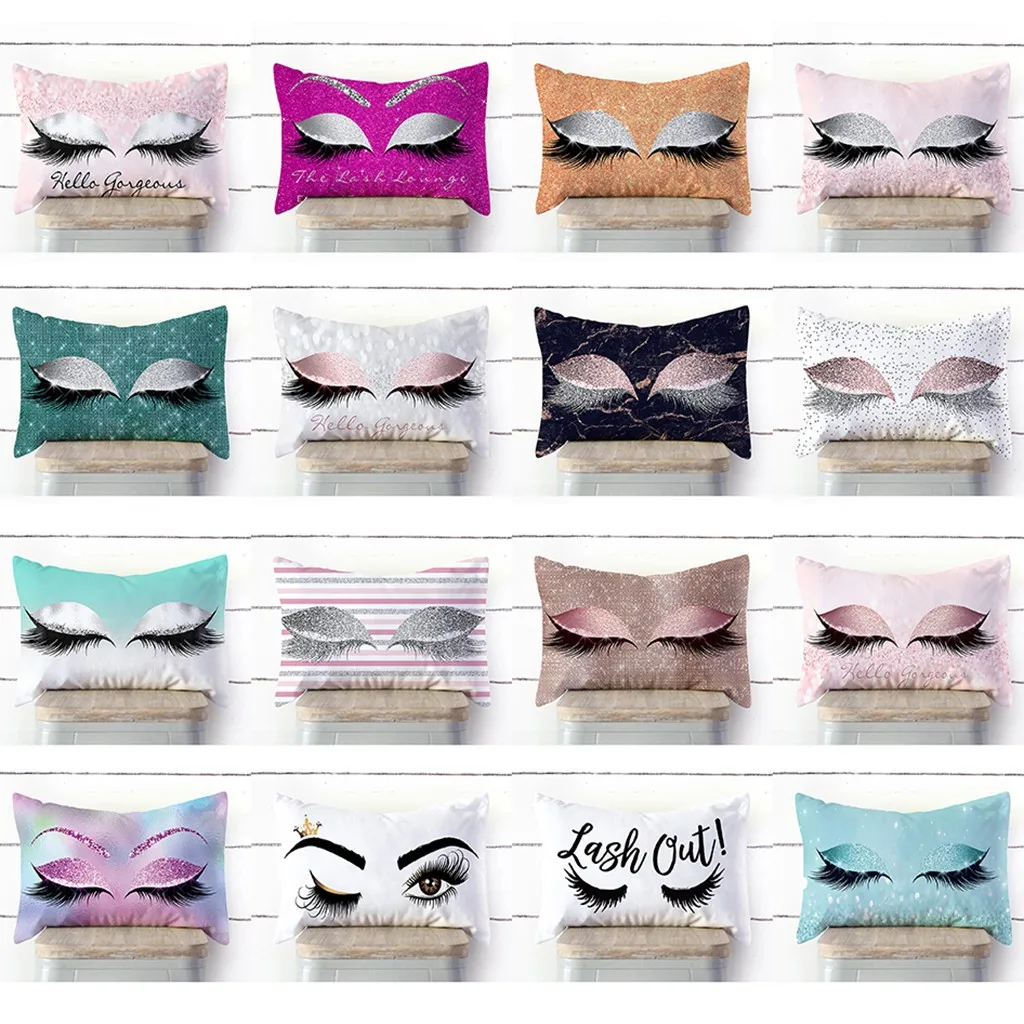 Чехол на подушку с рисунком ресниц мягкая бархатная наволочка 30*50 см для гостиной