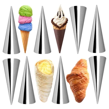 

IALJ Top Cream Horn Molds 12Pcs Large Size Baking Cones Stainless Steel Roll Horn Forms Conical Danish Pastry Croissant Cones Mo