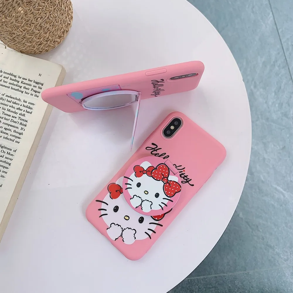 

Cute cartoon Make up mirror bracket phone case for iPhone12 Pro mini 11PROMAX SE2020 7 8Plus X XR XS 11 XSMAX protect Soft shell