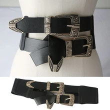 Dress Belt Decorative Belt Carved Metal Girdle Fashionable Slimming Girdle Solid Colors Decorative Double-Headed Buckle Belt
