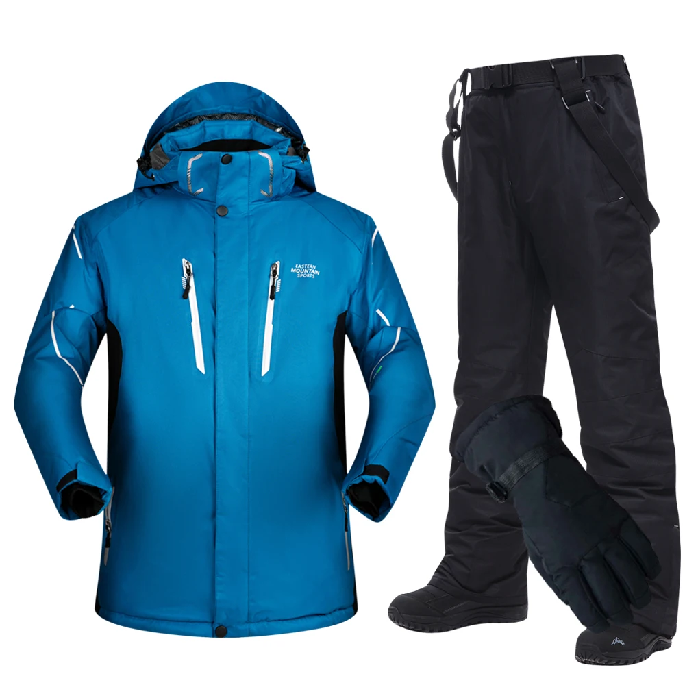 Лыжный костюм для мужчин зима водонепроницаемая ветрозащитная плотная теплая зимняя одежда мужские лыжные комплекты куртка лыжные и сноубордические костюмы бренды - Цвет: ZYM2 BLACK(gloves)