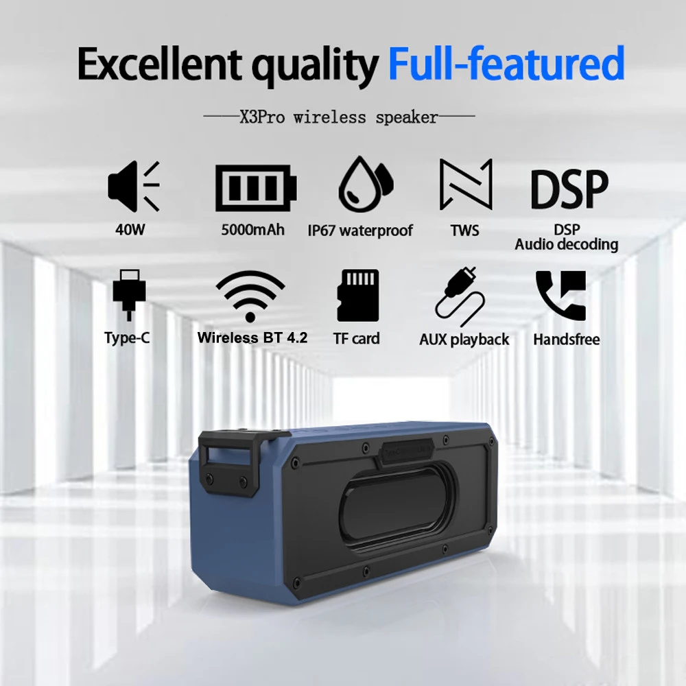 Водонепроницаемый NFC динамик TWS Bluetooth 4,2 40 Вт HiFi динамик Поддержка TF карты воспроизведения музыки тип-c Быстрая зарядка с микрофоном
