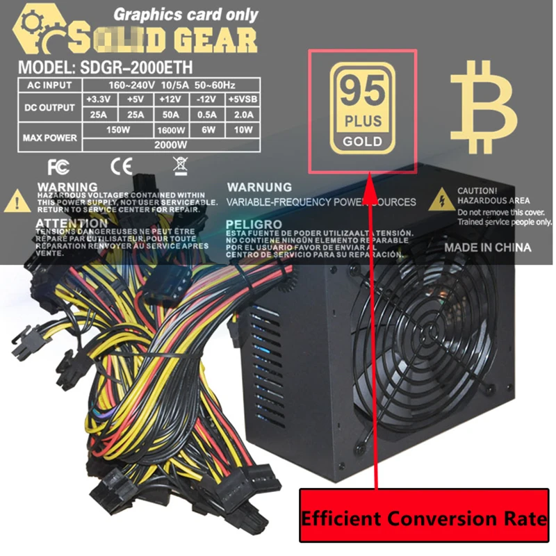 Блок питания для Thunderobot 1060 RX480 R9380 R9370 поддерживает 8-карты Питание Номинальная 1800 Вт пиковый 2000 Вт Питание SDGR-2000ETH