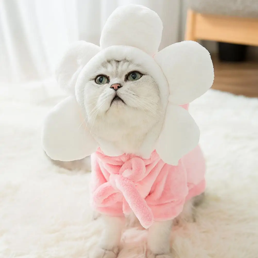 

Puppy Cat Flannel Hoodie with Sunflower Hat Pet Winter Thicken Outfit Clothes