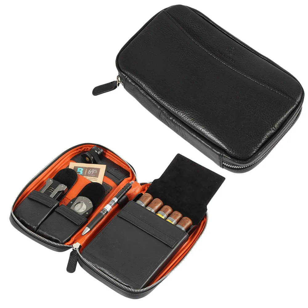 

GALINER Travel Genuine Cigar Humidor Portable Outdoor Multifunctional Cigar Case Bag For 5 Cigars & Accessories With Gift Box