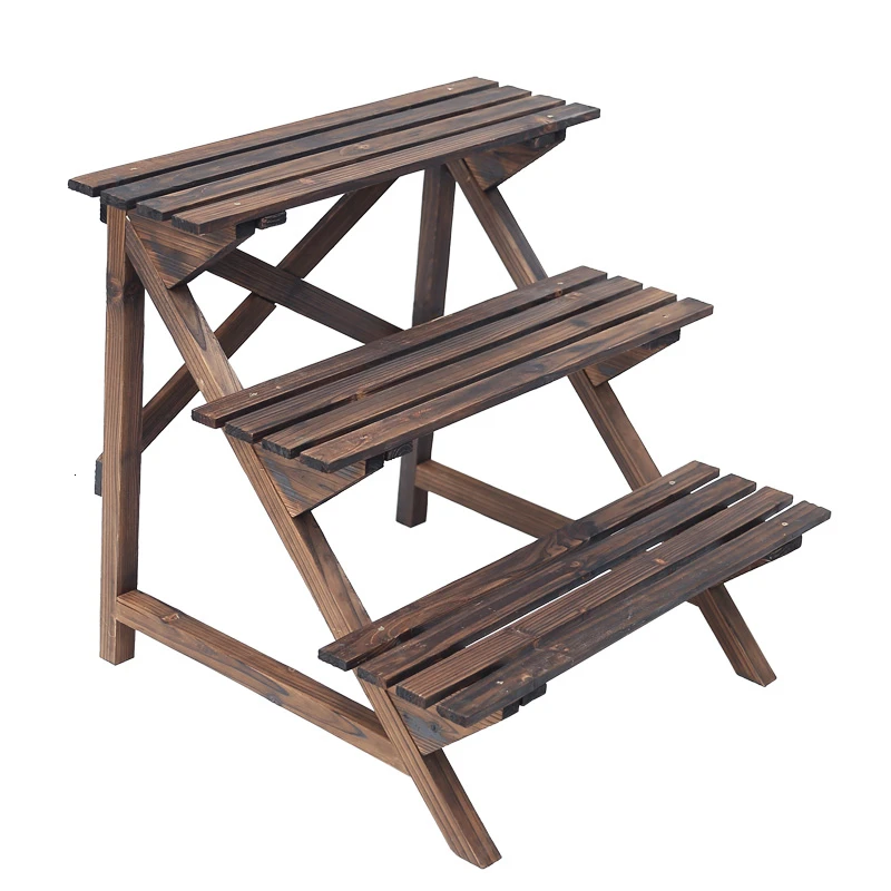 

Wood Solid Wood System Ladder Flowerpot Frame Three Level Four Layer Outdoors Multi-storey Flower Rack