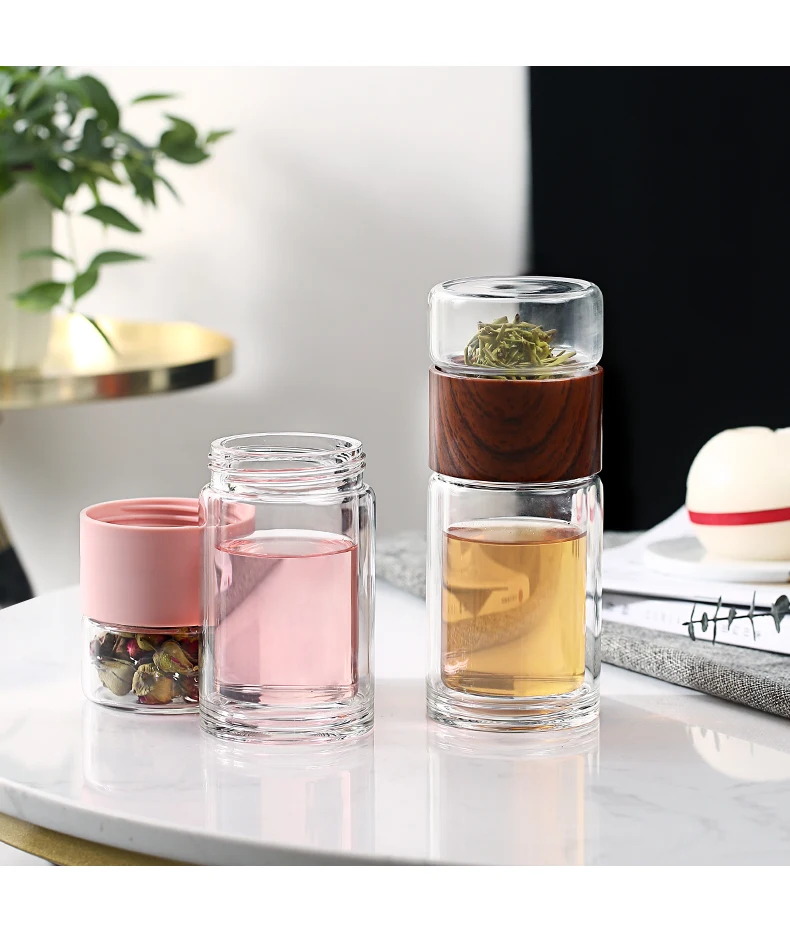 Oneisall Tea Water Bottle Travel Drinkware Portable Double Wall Glass Infuser Filters The Filter Tumbler