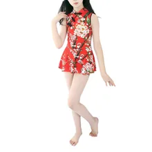 Летний китайский женский халат Цветочный Шелковый купальник для маленьких девочек детский цельный купальник без рукавов