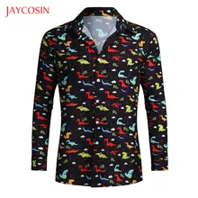 Joycosin, мужская рубашка, зимняя, повседневная, модная, Мужская одежда, с рисунком динозавра, с длинным рукавом, тонкая, на пуговицах, с v-образным вырезом, рубашка