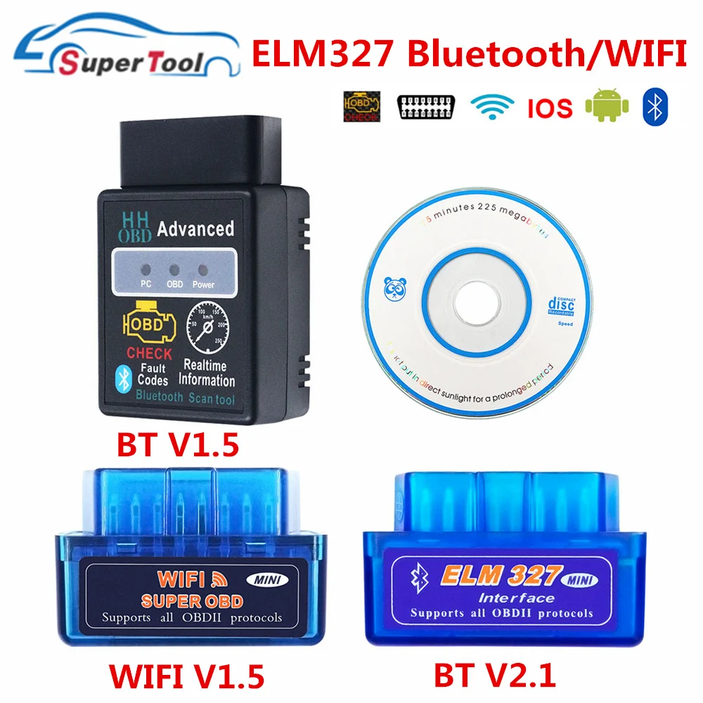 OBD2 ELM327 Bluetooth V2.1 OBDII ELM 327 WIFI V1.5 HH OBD ELM327 Bluetooth V2.1/2.1 OBD 2/II Diagnostic Tool Auto Code Scanner