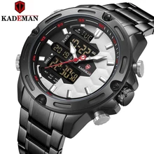 Dual Move, мужские спортивные часы, высокое качество, полная сталь, 3 АТМ, Роскошные наручные часы KADEMAN, фирменный дизайн, модные мужские часы