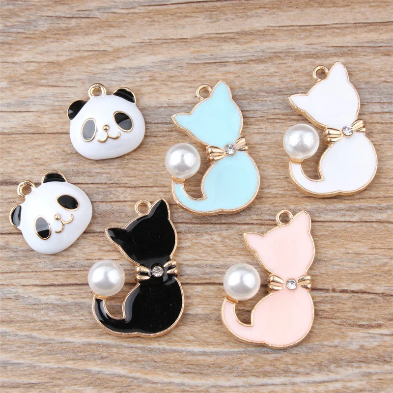 10Pcs Cat Enamel Charms Pendants For DIY Necklace Jewelry Making Accessories