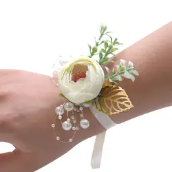 Бутоньерка ручной корсаж цветы свадебные браслеты свадебные руки запястья корсаж жемчуг подружки невесты аксессуары браслеты