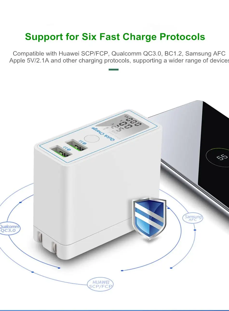 Bakeey зарядное устройство адаптер 36 Вт QC3.0 lcd двойной порт быстрая зарядка USB зарядное устройство адаптер для iPhone 8Plus 11 Pro Xiaomi huawei