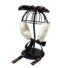 Женские зимние пушистые плюшевые наушники с длинной лентой милый Леопардовый бант с кроличьими ушками наружная Защитная повязка на голову