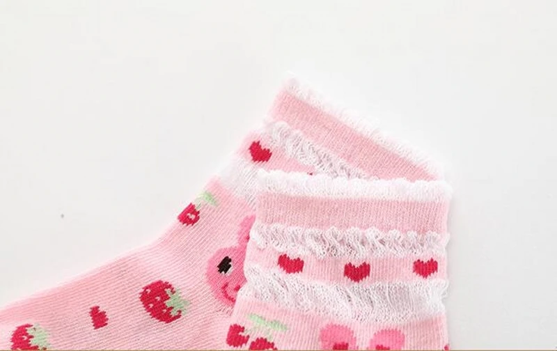 5 пар/лот, новые осенние носки для девочек хлопковые детские Носки ярких цветов с рисунком кролика и клубники для девочек 3-12 лет