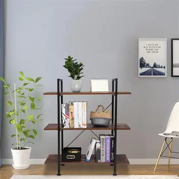 

3-Tier Industrial Bookcase, Vintage Wood and Metal Bookshelves, Multilayer Simple Bookshelf Corner Closet Sundries Book Storage