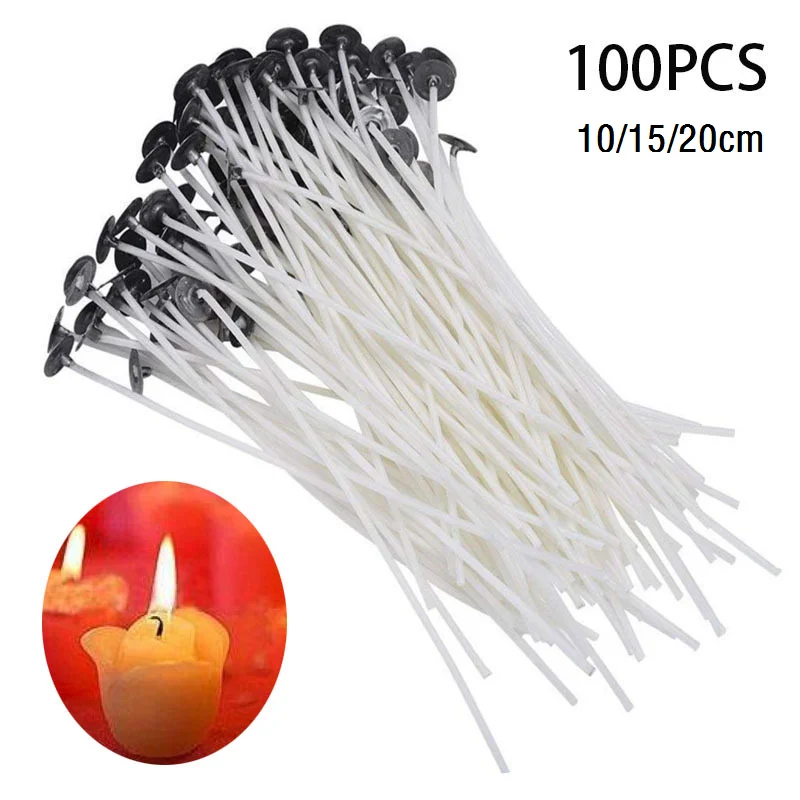 100pcs Smokeless Candle Wicks Waxed Cotton Environmental Protection DIY Making Candles Material Party Supplies 10 15 20 cm | Дом и сад