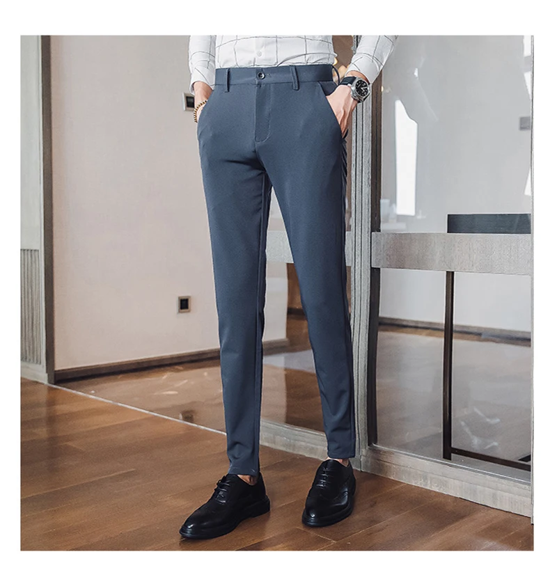 Модные мужские брюки Slim Fit высокого качества однотонный, стрейч повседневные брюки мужские деловые классические Формальные Прямые офисные брюки
