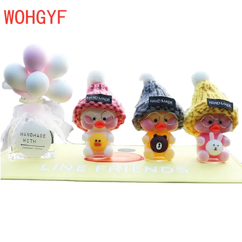 

Plush Toy Sitting Lalafanfan Cute Keychain Kawaii Cafe Mimi Yellow Duck Action Figure Keyring Bags Decor Car Decor Toys For Kids