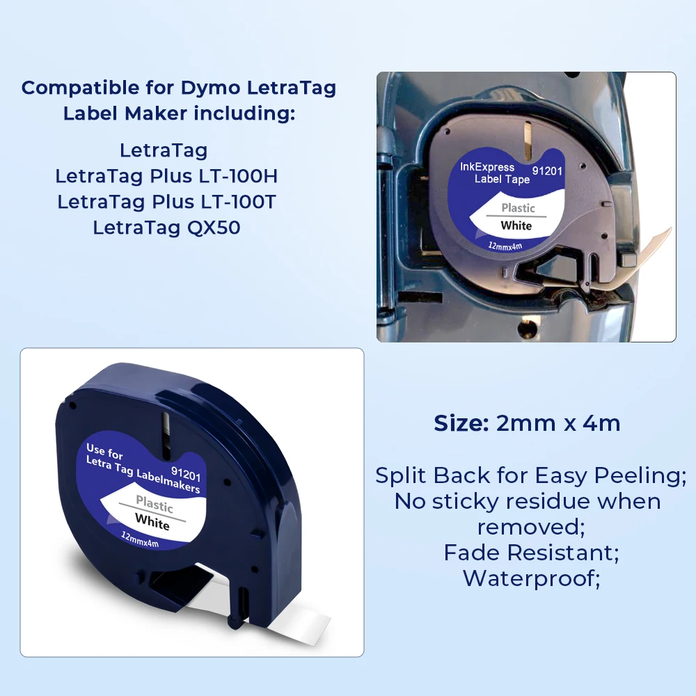 5PK лента для этикеток 12 мм Dymo LetraTag 91330 91220 91200 черного цвета на белом LT 100H 100T|Ленты