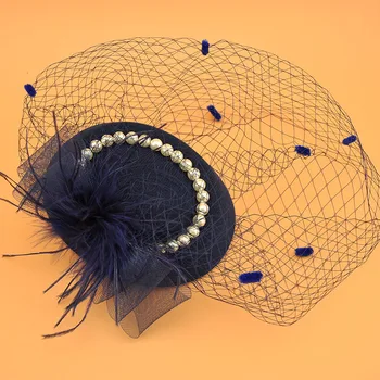 

Handmade Feather Fascinator Hat Face Veil Dot Mesh Wedding Headwear Hair Clip Women Elegant Pearl Bride Party Hair Accessories